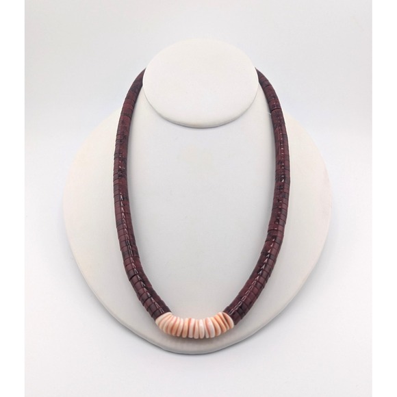 Navajo Dyed Turquoise Rondelle Beads Necklace w/ Melo Lip Shell Jewelry ** - Picture 1 of 11
